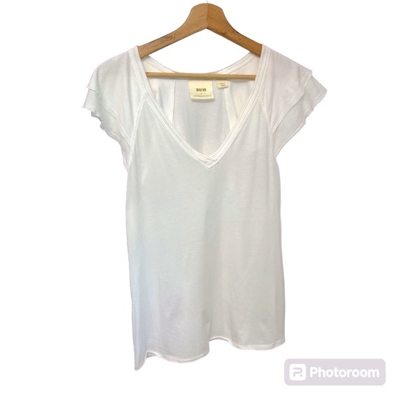 Anthropologie Maeve Catie Flutter Sleeve White V Neck T Shirt Tee Size Small - Picture 4 of 8